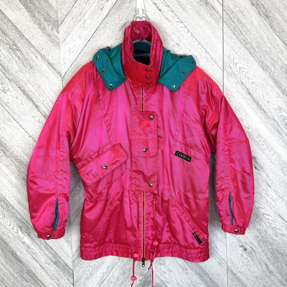 Vintage 90s Neon Fluorescent Pink Ski Jacket Pants Set Women M 10 12 Coltech - Picture 2 of 13